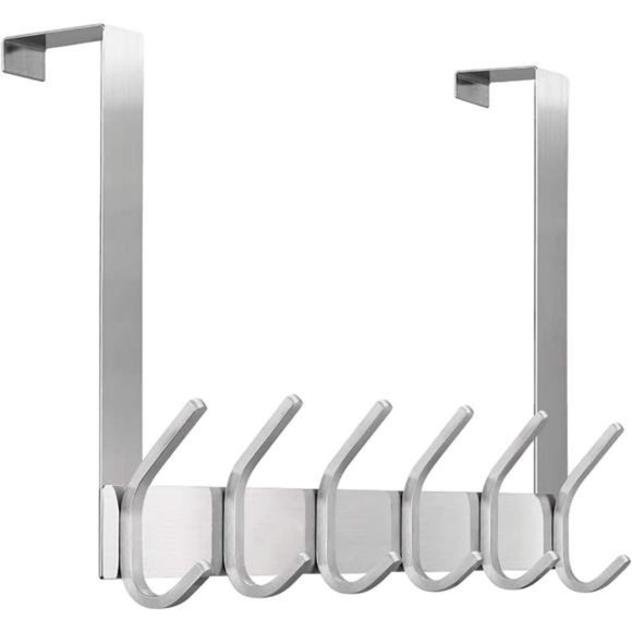 Over The Door Hooks, Stainless Steel Heavy Duty Over Door Hanger Holder Coat Hat - Picture 1 of 7